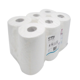 Bobine essuyage ECOLABEL blanche gaufrée 450 formats 2 plis par 6pcs