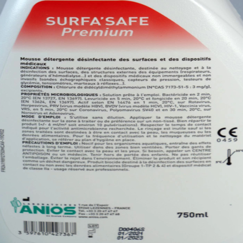 Mousse détergente désinfectante pour surface Surfa'Safe Premium | Anios