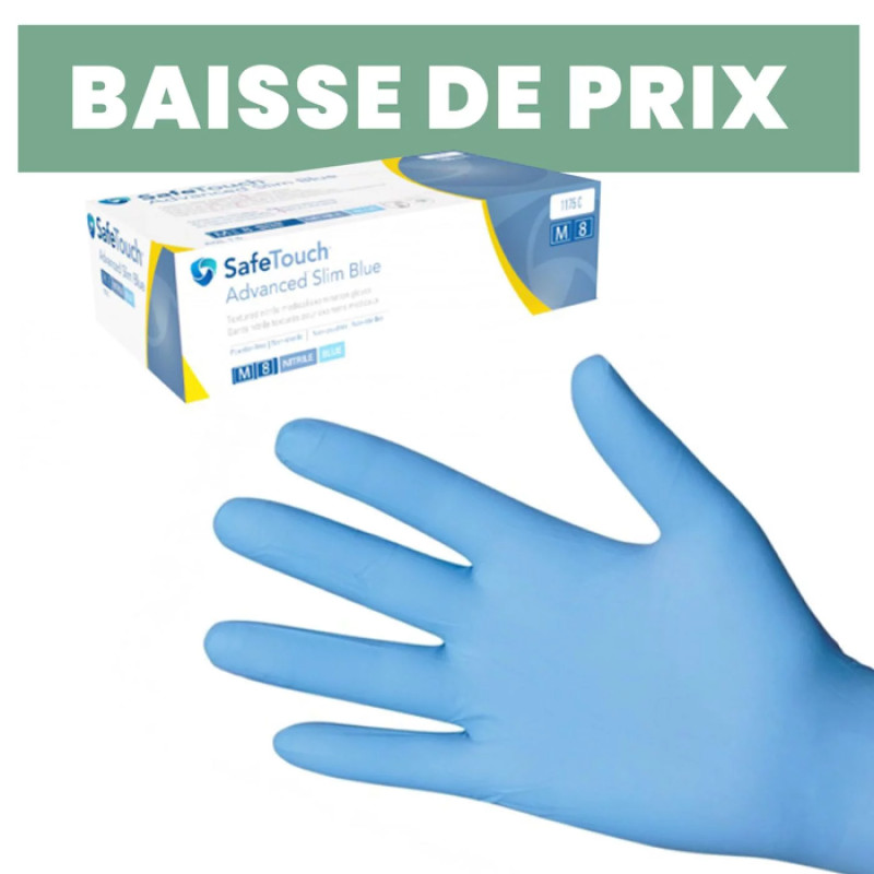Gants nitrile bleus - non poudrés | SafeTouch