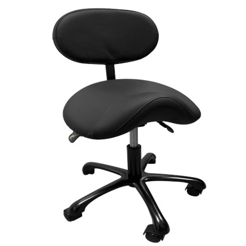 Tabouret Noir assise selle de cheval réglable avec dossier