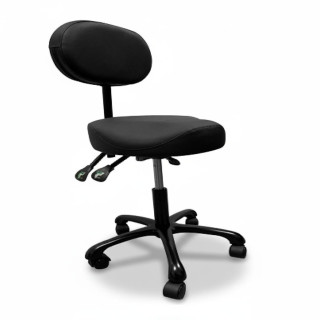 Tabouret Noir réglable avec dossier et pied aluminium