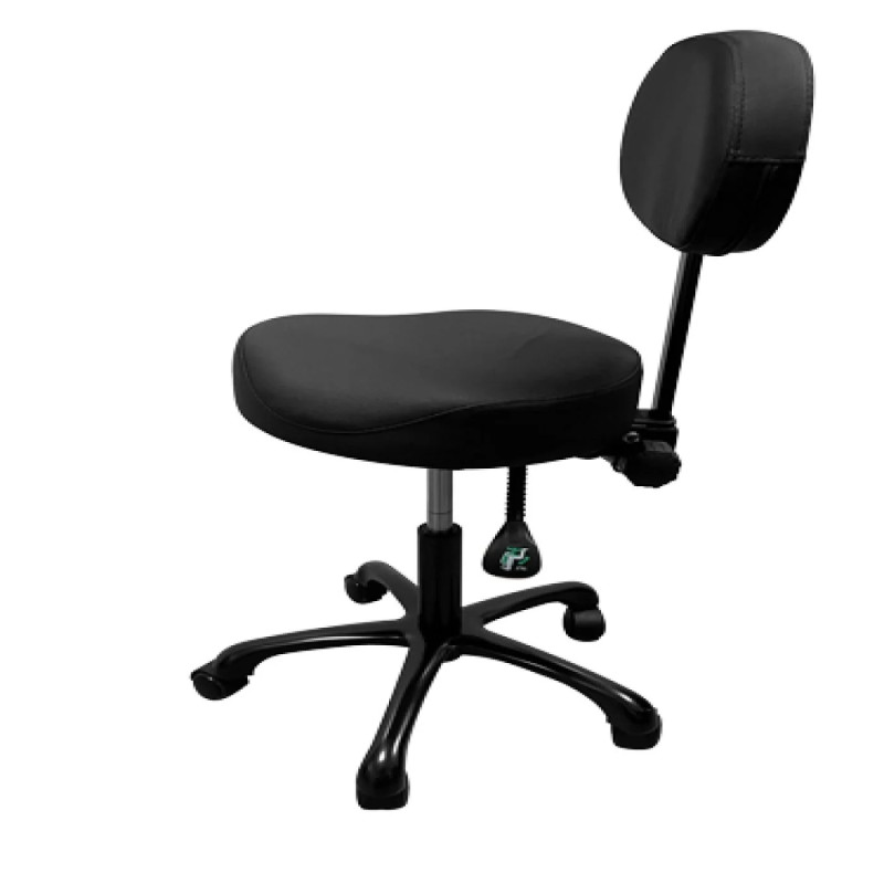 Tabouret Noir réglable avec dossier et pied aluminium