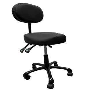 Tabouret Noir réglable avec dossier et pied aluminium
