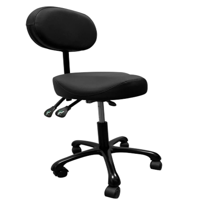 Tabouret Noir réglable avec dossier et pied aluminium