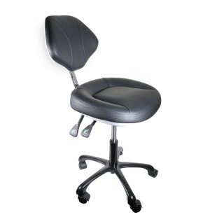 Tabouret réglable avec dossier, 5 pieds aluminium, Noir