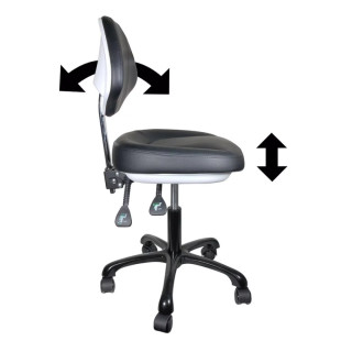 Tabouret réglable avec dossier, 5 pieds aluminium, Noir