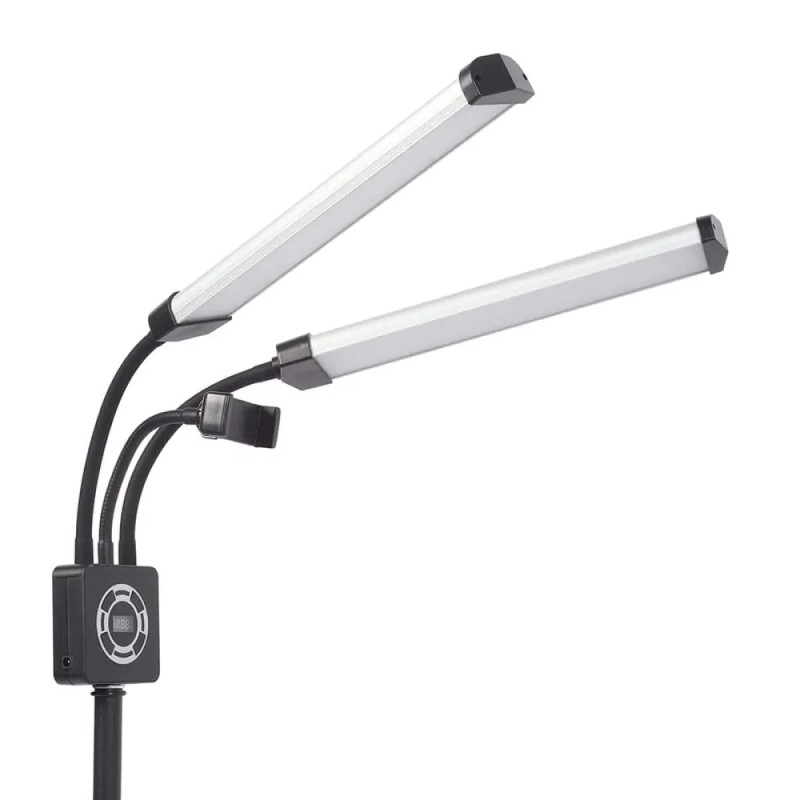 Lampe LED sur pied deux bras et support smartphone