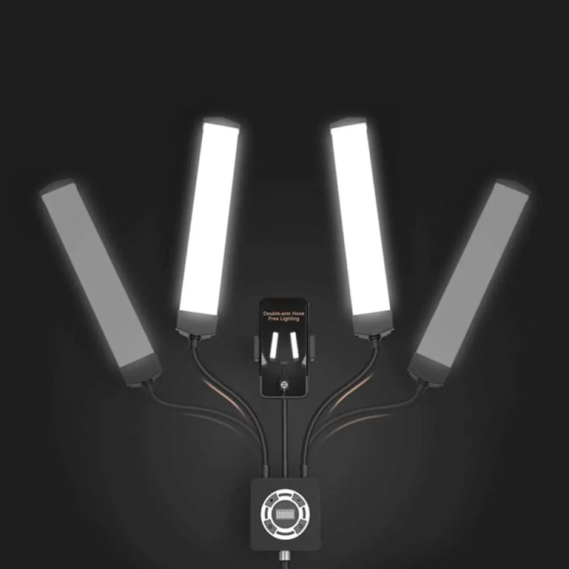 Lampe LED sur pied deux bras et support smartphone