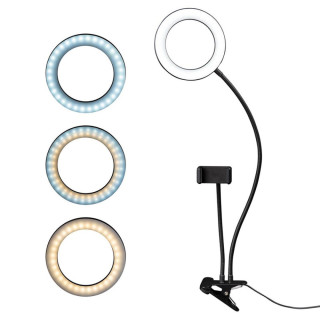Lampe circulaire 64 leds sur pince & support smartphone SLR-16 BC | DÖRR