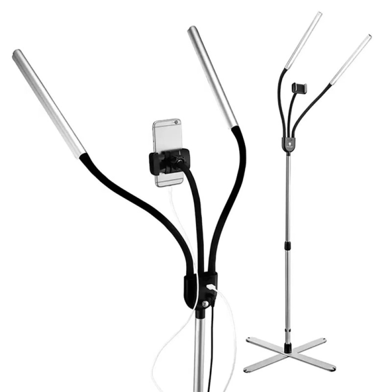 Lampe LED sur pied GEMINI deux bras et support smartphone DAYLIGHT