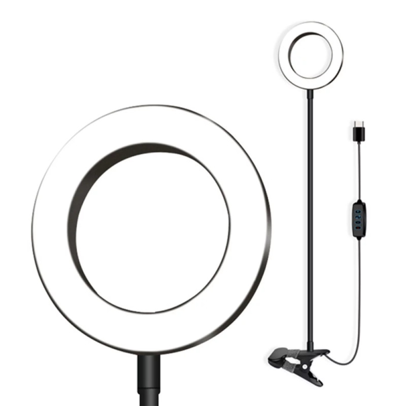 Lampe LED Anneau avec fixation clip, réglable 3 teintes