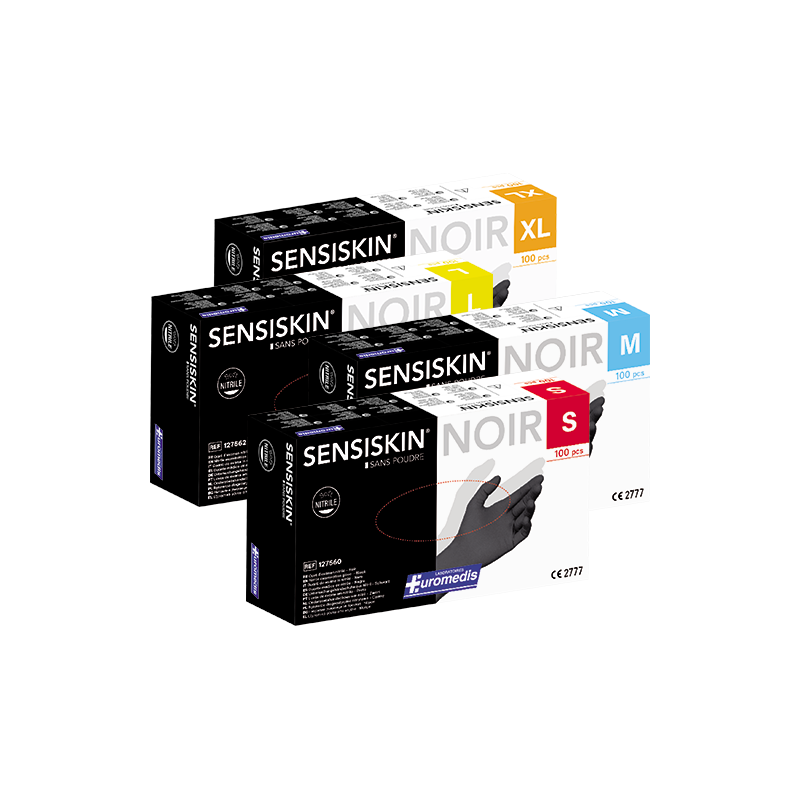 Gants Nitrile Noirs NATUREX 626 non poudrés Taille XS à XL
